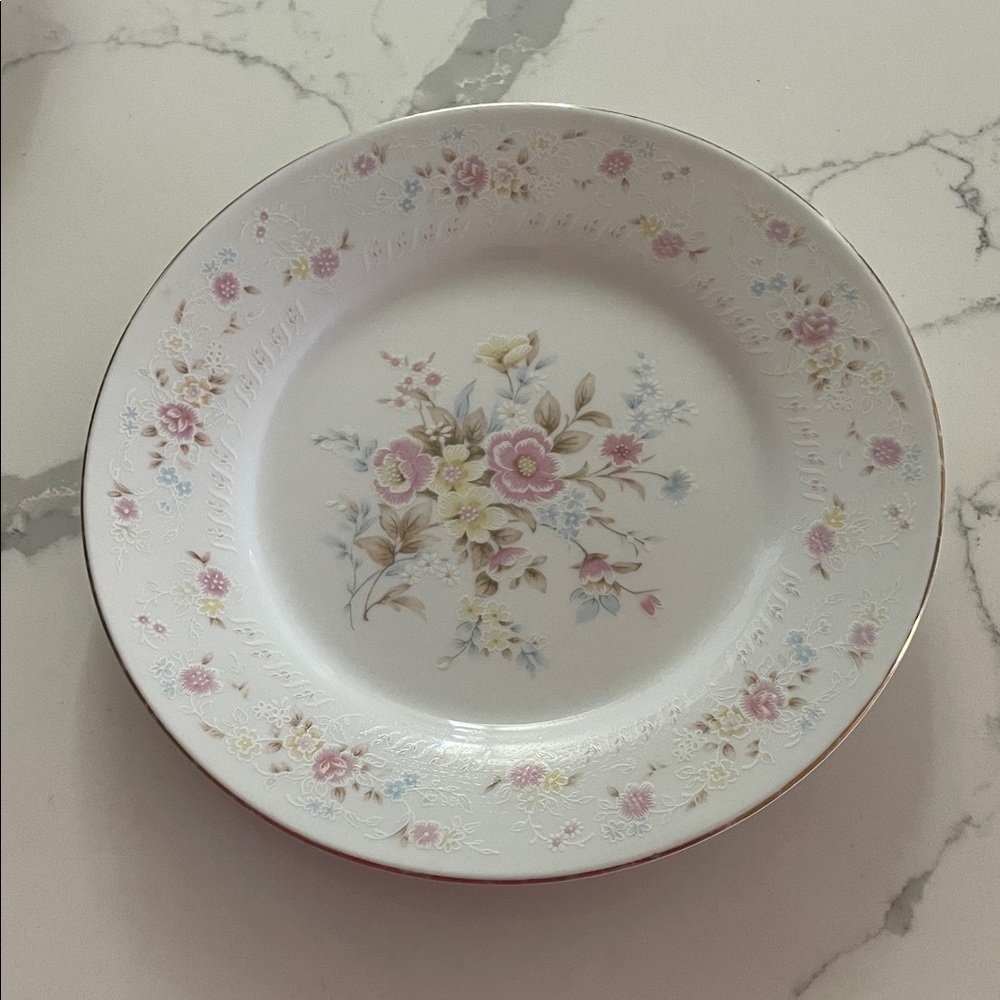 Vintage Floral Plate and Bowl Set (7.5”) - Pink and Cream Fine China - Picture 2 of 7